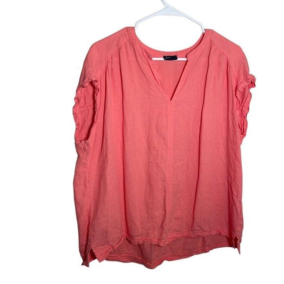 Splendid Blouse Women's Large V-Neck Pink Solid Cap Sleeve Shirt Top Casual - Picture 1 of 9